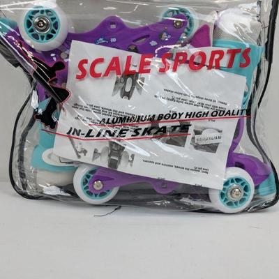 Kids In-Line Skates, Size Range 11-13.5, Purple & Aqua, Scratches on Wheels