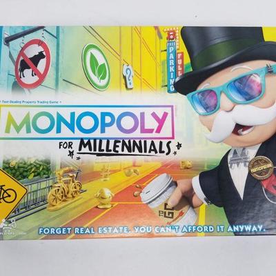 Monopoly for Millennials Board Game. New, Open, Complete