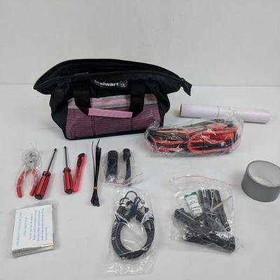 Pink & Blk Stalwart, Roadside Emergency Car Kit, Jumper Cables/Tools/Etc 
