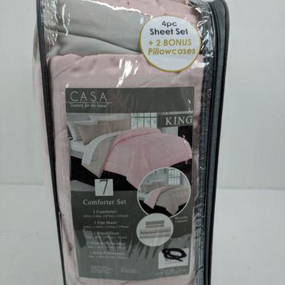 King Pink & Grey 6PC Comforter Set, Complete