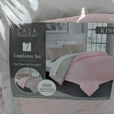 King Pink & Grey 6PC Comforter Set, Complete