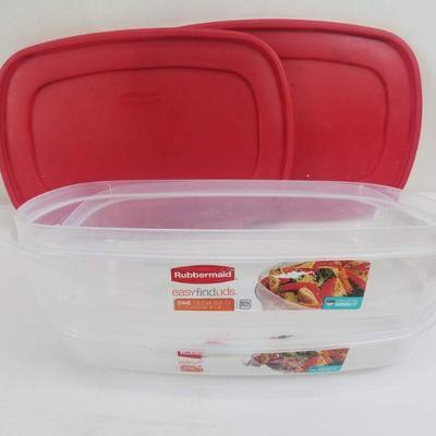 Two Rubbermaid Containers with Red Lids, 1.5 gallon size