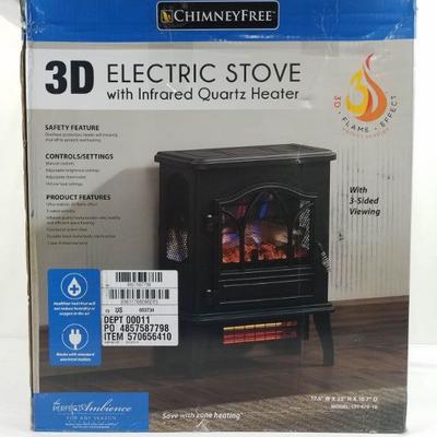 3D Electric Stove with Infrared Quartz Heater. Tested, Works. Includes Box