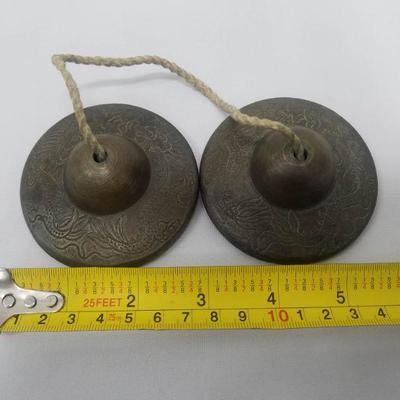 Tibetan Buddhist Tingsha Cymbals/Bells/Chimes, Dragon Design, Vintage