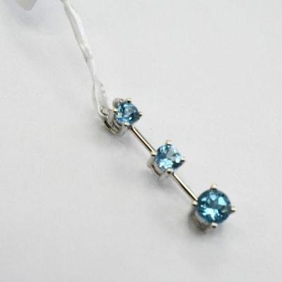 14K White Gold Blue Topaz Pendant - New