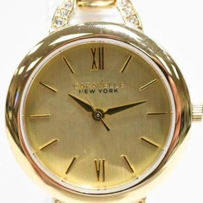 CARAVELLE NEW YORK BY BULOVA WOMENâ€™S CRYSTAL GOLD-TONE BANGLE WATCH