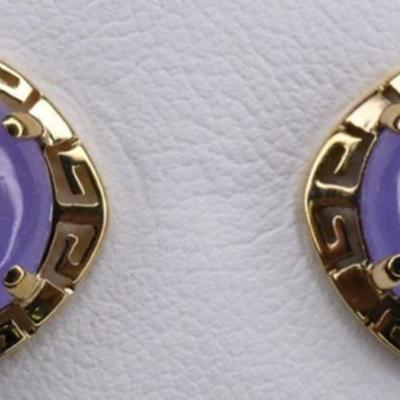 14K Gold Lavender Jade Earrings