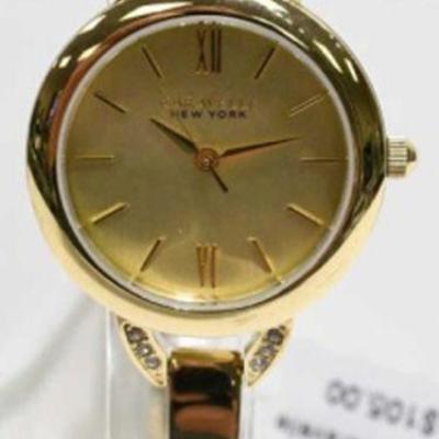 CARAVELLE NEW YORK BY BULOVA WOMENâ€™S CRYSTAL GOLD-TONE BANGLE WATCH