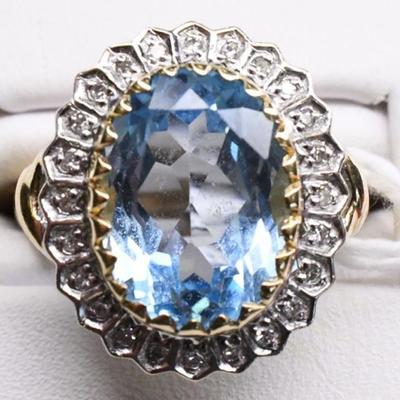 10K Yellow Gold Natural Diamond & Aquamarine Ring