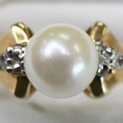 14K Gold Natural Diamond & Pearl Ring