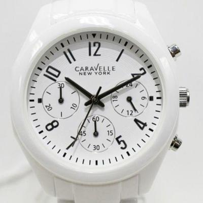 Caravelle 45L145 Women's New York Ceramic White Dial Chrono Watch - New In Box