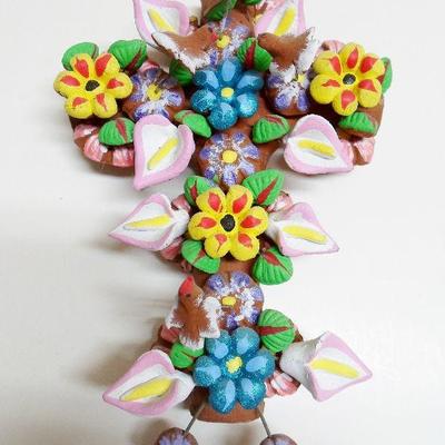 Clay Pottery Hand Painted Cross