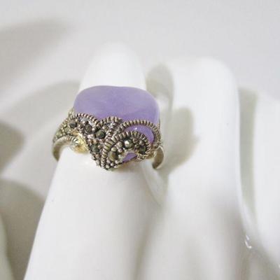 Genuine Sterling Marcasite Lavender 3pc Heart set 925 necklace, earrings, ring