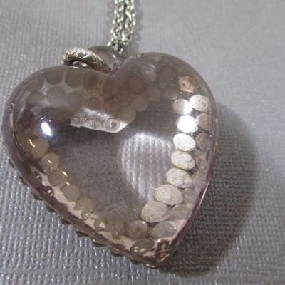 Tarina Tarantino  Bubble Lucite Swarovski Crystal Puffy Heart Necklace 15"