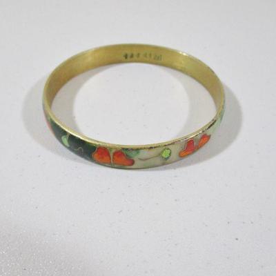 Vintage Enamel Gold Tone Bracelet with Japanese engraving 3"
