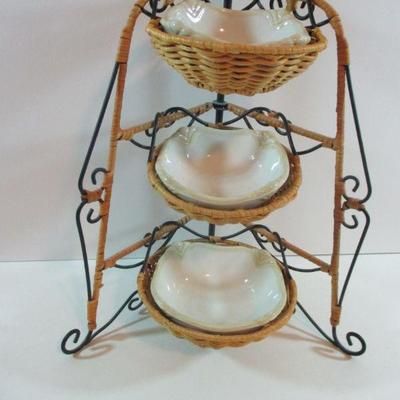 Princess house 3 Teir Serving Set wicker with bowls 14"