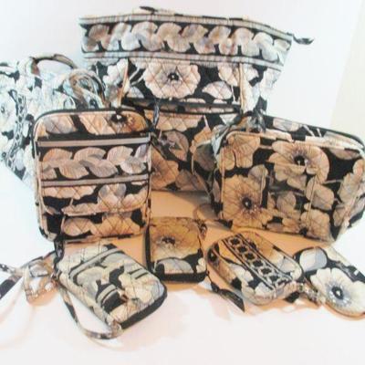 Vera Bradley Black Flower Vintage Travel Set 6Pc