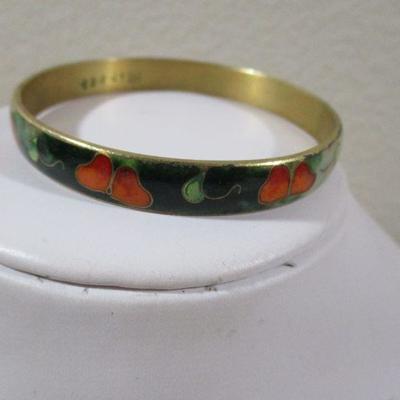 Vintage Enamel Gold Tone Bracelet with Japanese engraving 3"