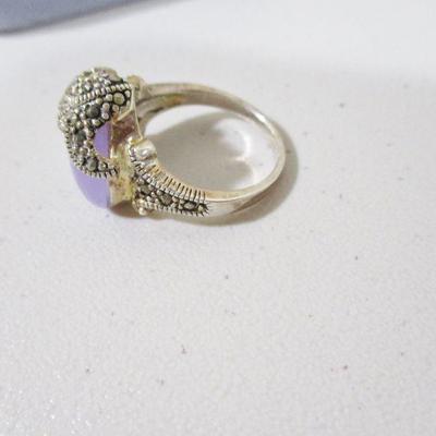 Genuine Sterling Marcasite Lavender 3pc Heart set 925 necklace, earrings, ring