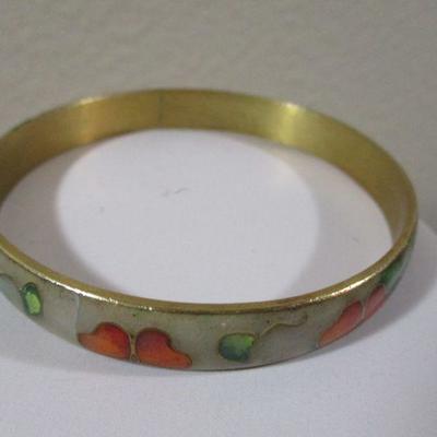 Vintage Enamel Gold Tone Bracelet with Japanese engraving 3"