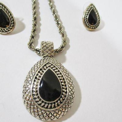 Vintage Silver and Black Oval Costume Set Runway fashion