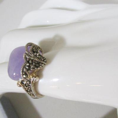 Genuine Sterling Marcasite Lavender 3pc Heart set 925 necklace, earrings, ring