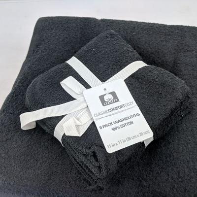 Black Towels, 4 Bath Towels, 4 Washcloths - New