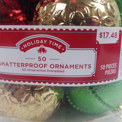 50 Shatterproof Ornaments. Red/Green/Gold - New