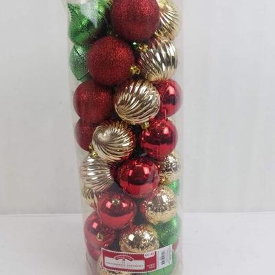 50 Shatterproof Ornaments. Red/Green/Gold - New