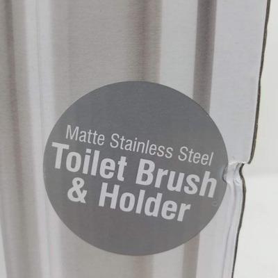 Bath Bliss Trash Bin & Toilet Brush w/ Holder. SS Matte Finish - New