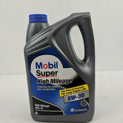 5W-30 High Mileage Motor Oil, Mobil Super High Mileage, 5 Qts - New