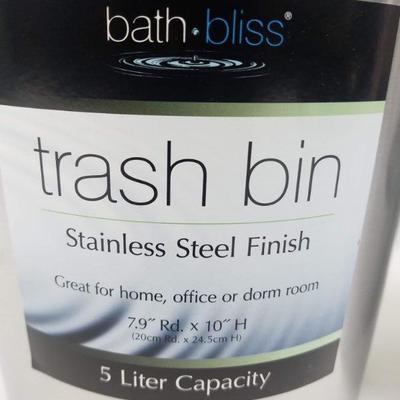 Bath Bliss Trash Bin & Toilet Brush w/ Holder. SS Matte Finish - New