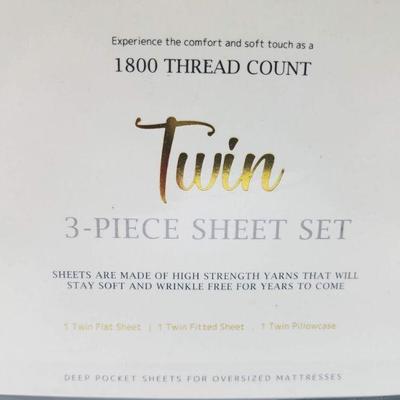 Twin 3 pc Sheet Set, 1800 Thread Count, Black - New