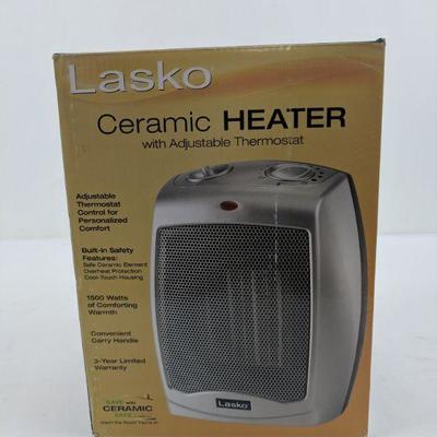 Ceramic Heater w/Adjustable Thermostat, Lasko - New