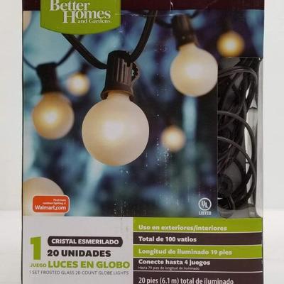 Frosted Glass Globe Lights, 20-Count, Lighted Length 19ft, 100 Watts