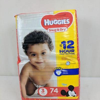Huggies Size 3 Diapers, 74ct, 16-28lbs, Snug & Dry - New