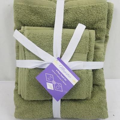 6 piece Towel Set by Majestic, Moss Green Color - New