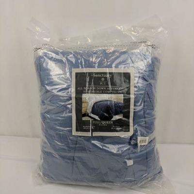 Full/Queen Infinity Blue/Silver Down Alternative Reversible Comforter - New