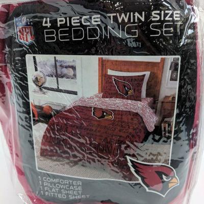4 PC Twin Size Bedding, NFL Cardinals, Comforter/Pillowcase/Sheet Set - New