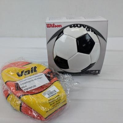 2 Sports Balls, Size 4 Wilson Soccer Ball & Volt Jr Size Basketball - New