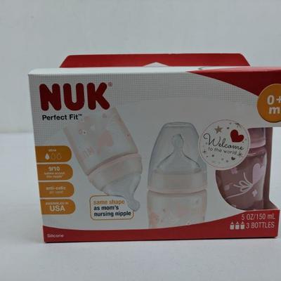 NUK Perfect Fit, 3-5oz Bottles, 0+ Months, Silicone, BPA Free - New