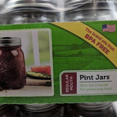 24-16oz Mason Jars, Ball, Regular Mouth Pint Jars, BPA Free, Qty 24 - New