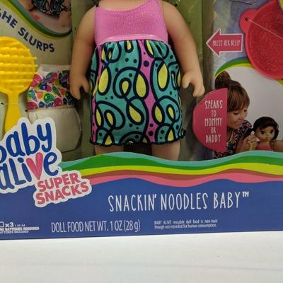 Baby Alive Snackin' Noodle Baby, Super Snacks, Ages 3+ - New