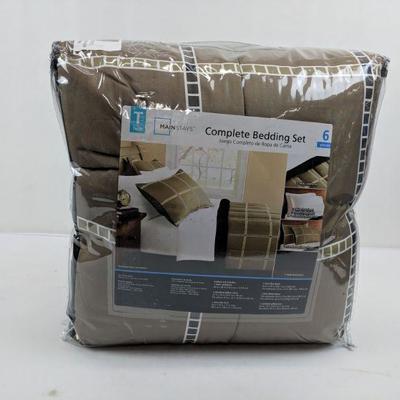 Twin Complete Bedding Set, 6 pcs, Mainstays, Jacoba/Grey - New