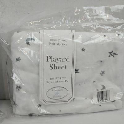 White with Stars & Moons Jersey Crib Sheet Set & Playard Sheet - New