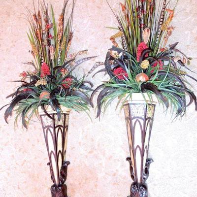 Lot 28: Pair of 40" Wall Sconces Dry Arrangment with Plumage Feathers