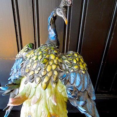 Lot 30: MONTEFIORI Collection 16.5in Carved Peacock Mounted Base Figurine  