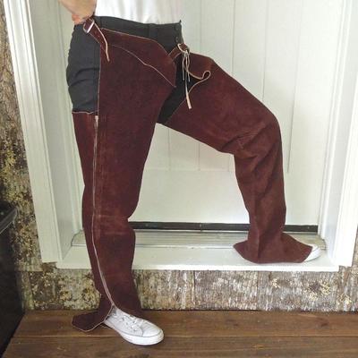 Lot 20: Pair of New Adjustable Waist 34" Inseam Heavy Suede Riding Chaps