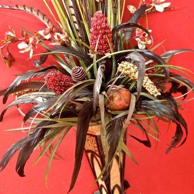Lot 28: Pair of 40" Wall Sconces Dry Arrangment with Plumage Feathers