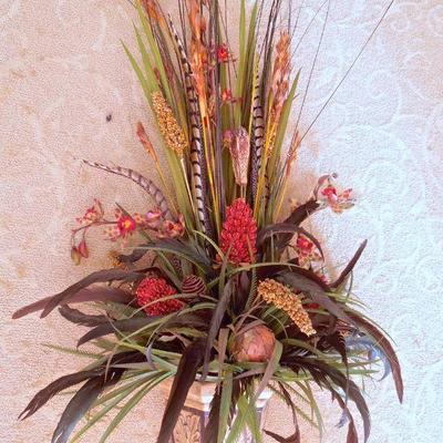 Lot 28: Pair of 40" Wall Sconces Dry Arrangment with Plumage Feathers